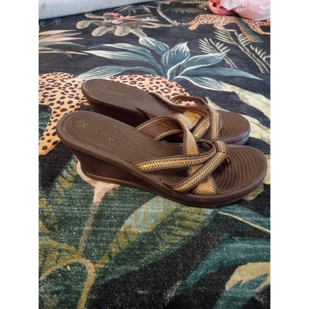SKECHERS CALI Women's 7 Wedge Sandal -Bronze- Strappy Beads